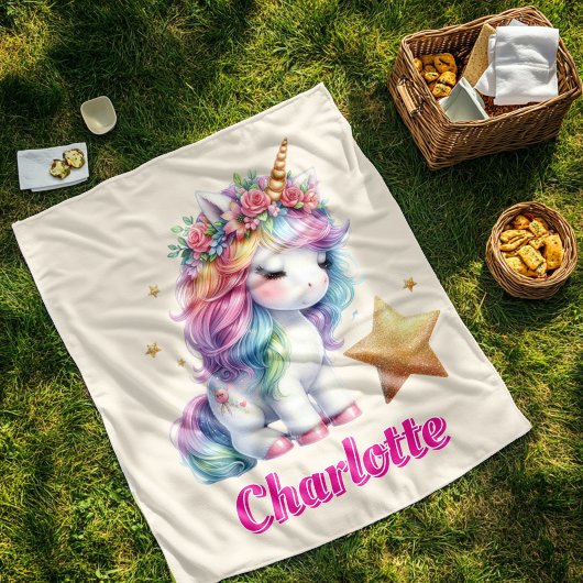 Glitter unicorn magische ster crème fleece deken
