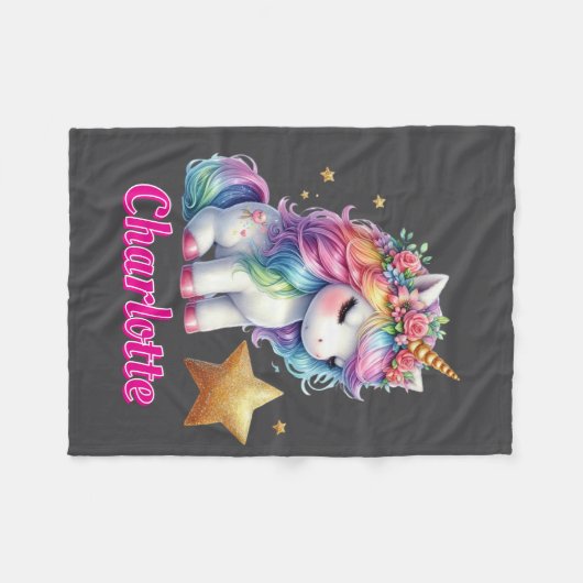 Glitter unicorn magische ster houtskool fleece bla (Voorkant (Horizontaal))