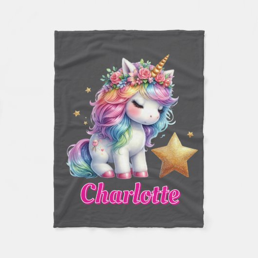 Glitter unicorn magische ster houtskool fleece bla (Voorkant)