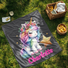 Glitter unicorn magische ster houtskool fleece bla deken