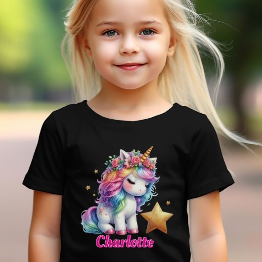 Glitter unicorn magische ster kinder zwart t-shirt