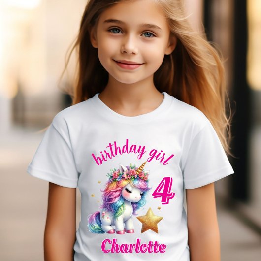 Glitter unicorn magische ster Meisjes verjaardag T-shirt