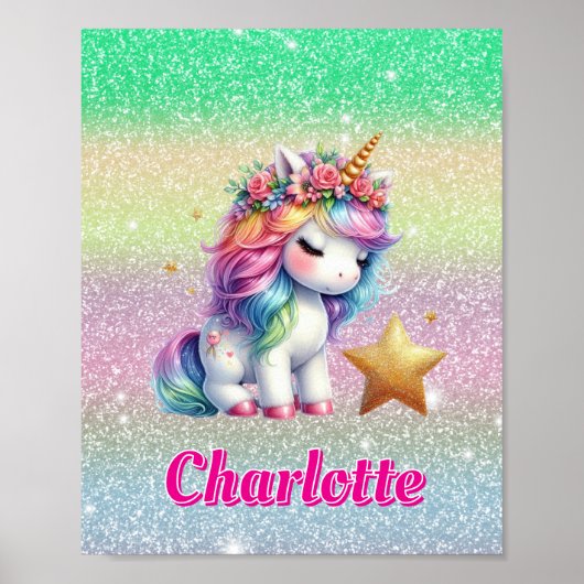 Glitter unicorn magische ster poster (Voorkant)