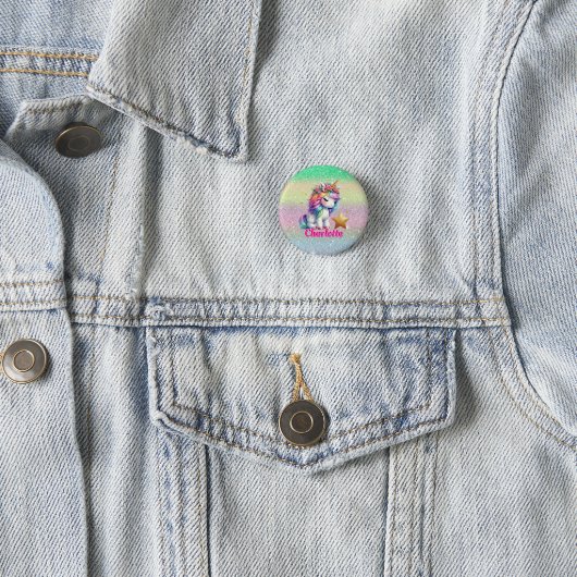 Glitter unicorn magische ster ronde button 3,2 cm (In situ)