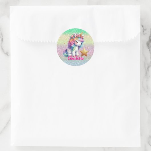 Glitter unicorn magische ster ronde sticker (Tas)