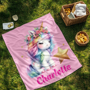Glitter unicorn magische ster roze fleece deken