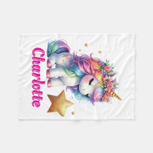 Glitter unicorn magische ster Wit Fleece Deken (Voorkant (Horizontaal))