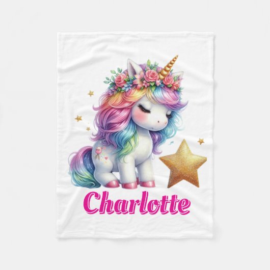 Glitter unicorn magische ster Wit Fleece Deken (Voorkant)