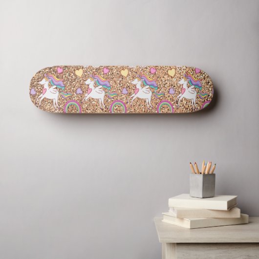 Glitter unicorn-patroon persoonlijk skateboard (Muurkunst (Horizontaal))