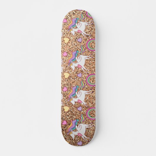 Glitter unicorn-patroon persoonlijk skateboard (Voorkant)