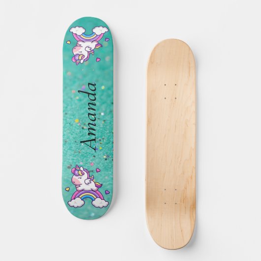 Glitter unicorn persoonlijk skateboard (Voorkant)