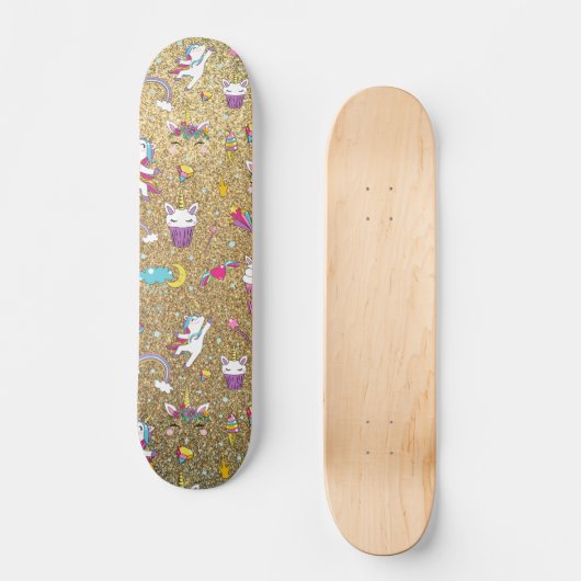 Glitter unicorn persoonlijk skateboard (Voorkant)
