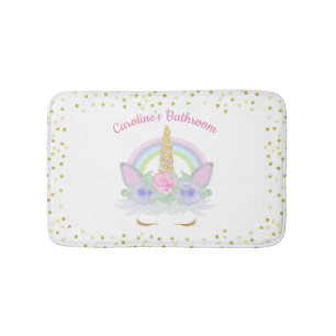 Glitter Unicorn Pink & Gold Rainbow Girl Badmat