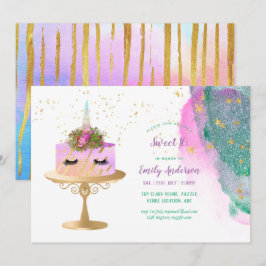 Glitter Unicorn Pink Gold Sweet 16 Trendy Girls Kaart