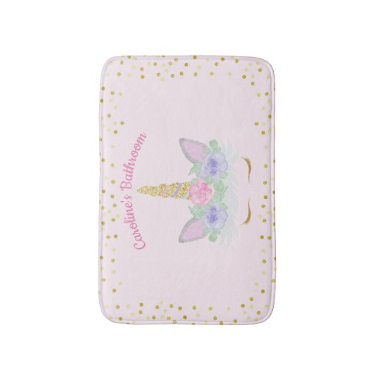 Glitter Unicorn Pink Paars Gold Floral Girl's Badmat (Voorkant Verticaal)