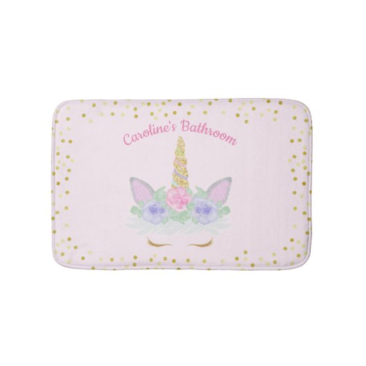 Glitter Unicorn Pink Paars Gold Floral Girl's Badmat (Voorkant)