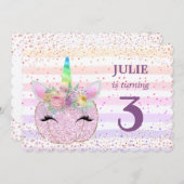 Glitter Unicorn Pumpkin Girls 3e verjaardag Kaart (Voorkant / Achterkant)