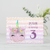 Glitter Unicorn Pumpkin Girls 3e verjaardag Kaart (Staand voorkant)