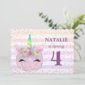 Glitter Unicorn Pumpkin Girls 4e verjaardag Kaart (Staand voorkant)