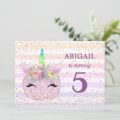 Glitter Unicorn Pumpkin Girls 5th Birthday Kaart (Staand voorkant)