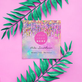 Glitter Unicorn Rainbow Holograaf Drip QRCodeLogo Vierkante Visitekaartje