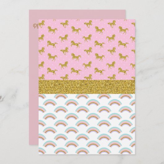 Glitter Unicorn Rainbow Party-uitnodigingen Kaart (Voorkant / Achterkant)