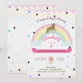 Glitter Unicorn, Rainbow Stars Birthday Uitnodigin Kaart (Voorkant / Achterkant)