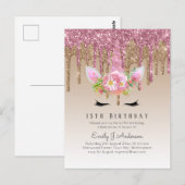 Glitter Unicorn Roze Goud Roze Druppelende 13e Ver Briefkaart (Voorkant / Achterkant)