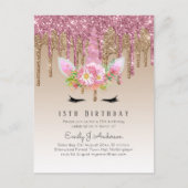Glitter Unicorn Roze Goud Roze Druppelende 13e Ver Briefkaart (Voorkant)