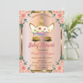 Glitter Unicorn Rozen Crown Baby shower Kaart (Staand voorkant)