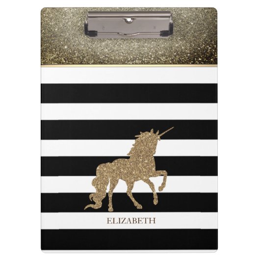 Glitter Unicorn, Stripes - Gepersonaliseerd Klembord (Voorkant)