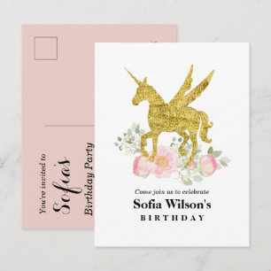 glitter unicorn - uitnodiging briefkaart