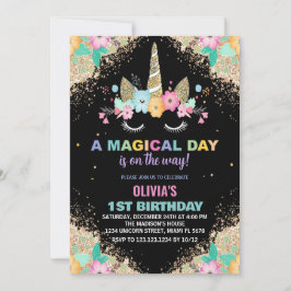 Glitter Unicorn Verjaardag Uitnodigingen
