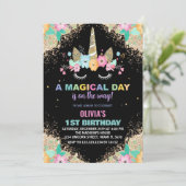 Glitter Unicorn Verjaardag Uitnodigingen (Staand voorkant)