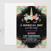 Glitter Unicorn Verjaardag Uitnodigingen (Voorkant / Achterkant)