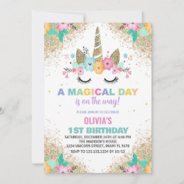 Glitter Unicorn Verjaardag Uitnodigingen