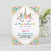 Glitter Unicorn Verjaardag Uitnodigingen (Staand voorkant)