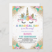 Glitter Unicorn Verjaardag Uitnodigingen (Voorkant / Achterkant)