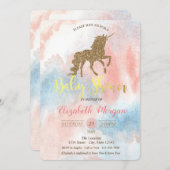 Glitter Unicorn, Waterverf Baby shower Uitnodiging (Voorkant / Achterkant)