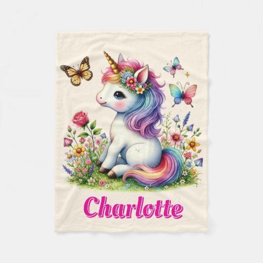 Glitter unicorn weide wilde bloemen fleece deken (Voorkant)