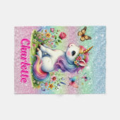 Glitter unicorn weide wilde bloemen fleece deken (Voorkant (Horizontaal))