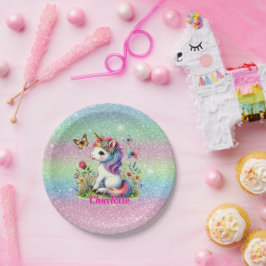 Glitter unicorn weide wilde bloemen papieren bordje