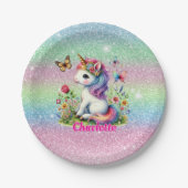 Glitter unicorn weide wilde bloemen papieren bordje (Voorkant)