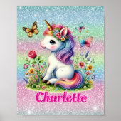 Glitter unicorn weide wilde bloemen poster (Voorkant)