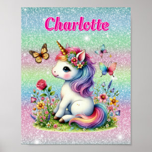 Glitter unicorn weide wilde bloemen poster