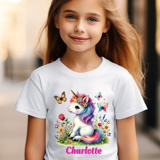 Glitter unicorn weide wilde bloemen t-shirt