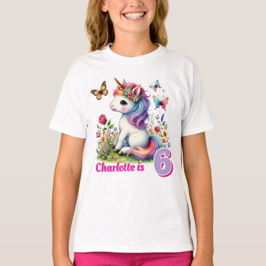 Glitter unicorn weide wilde bloemen verjaardag t-shirt (Voorkant)