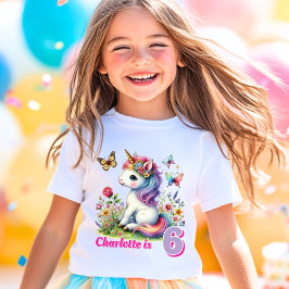Glitter unicorn weide wilde bloemen verjaardag t-shirt