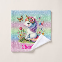 Glitter unicorn weide wilde bloemen washandje