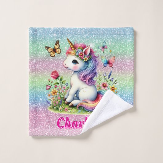 Glitter unicorn weide wilde bloemen washandje (Wasdoekje)